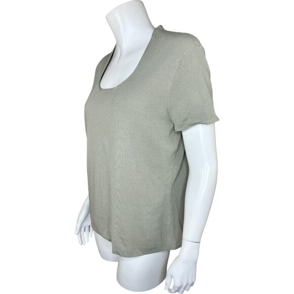 Talbots Large Petite Womens Light Olive Green Short Sleeve Stretch Top NWT - Picture 11 of 12